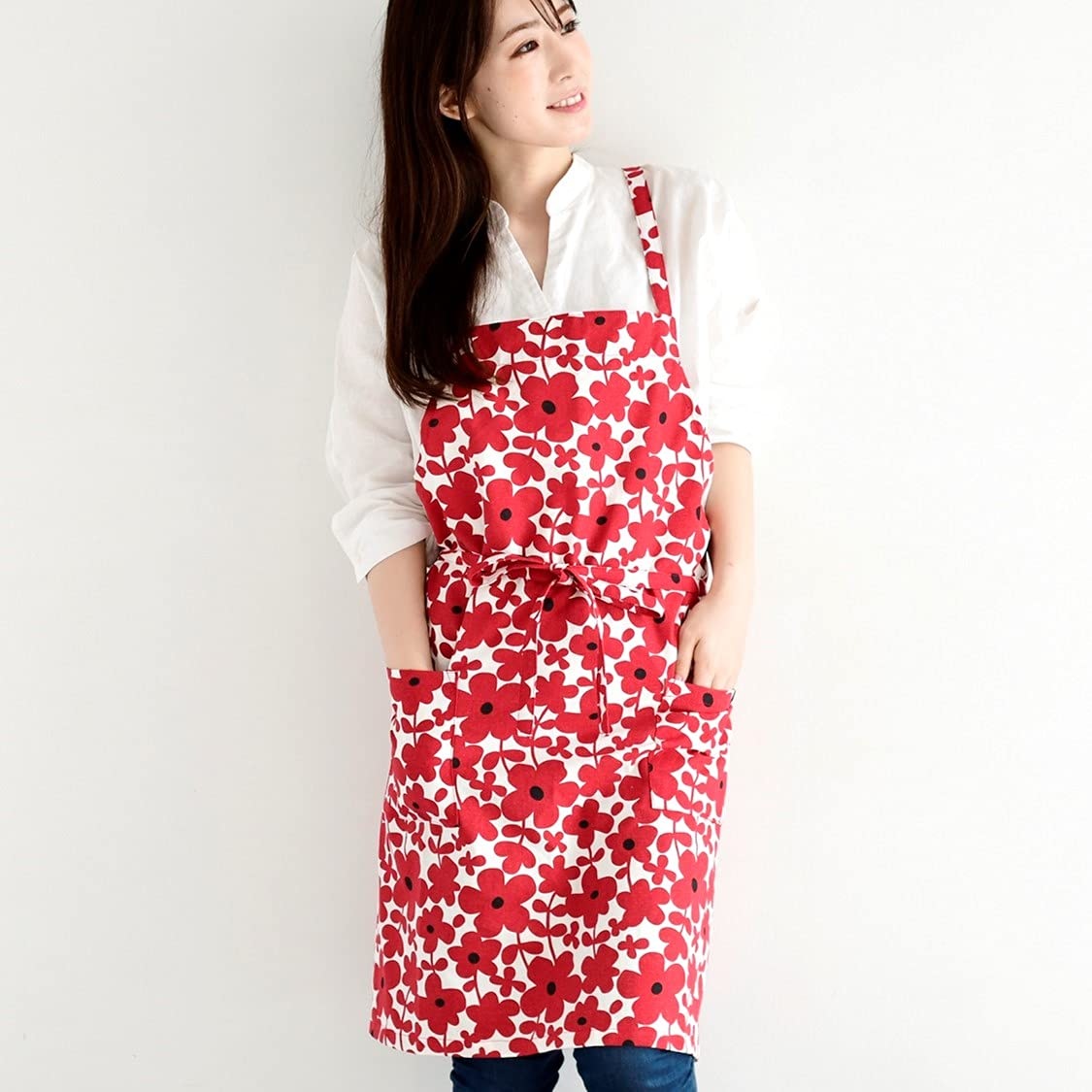 Amazon｜レップ(Rep) エプロン 北欧 ポケット2個付き 花柄 大人用